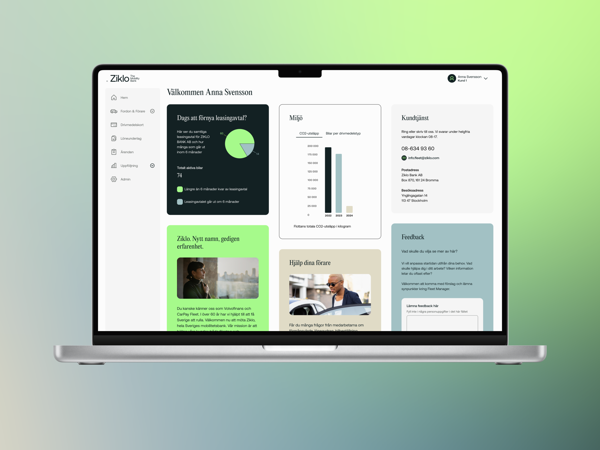Datorskärm med vy över verktyget Ziklo Fleet Manager. Illustration.