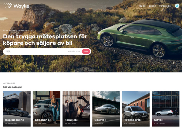 Skärmbild av Wayke's hemsida