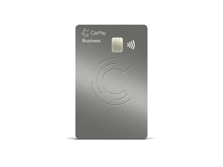 CarPay Business-kort. Grått kort mot vit bakgrund. Foto.